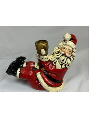 VTG Ceramic? ARDCO DALLAS Reclining Santa Claus Holding Taper Candle READ
